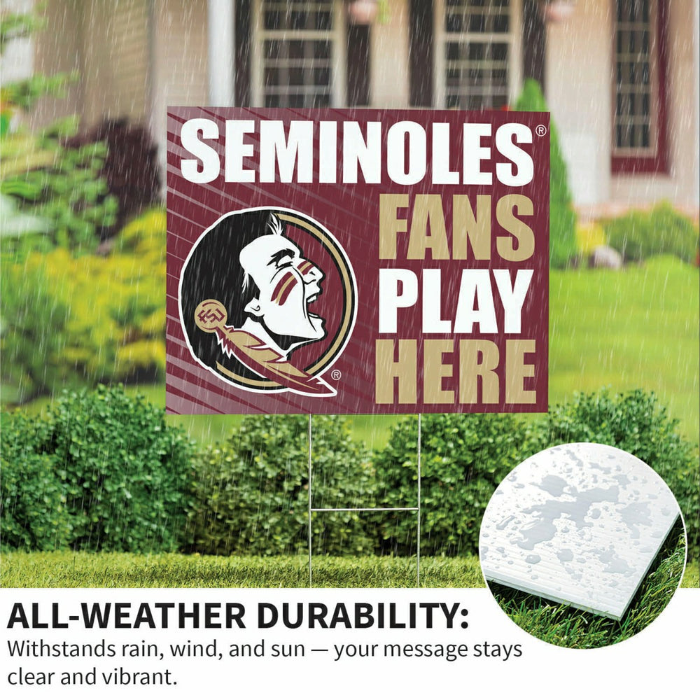 Florida State University Coroplast Yard Sign "Fans Play Here" - Collegiate Home