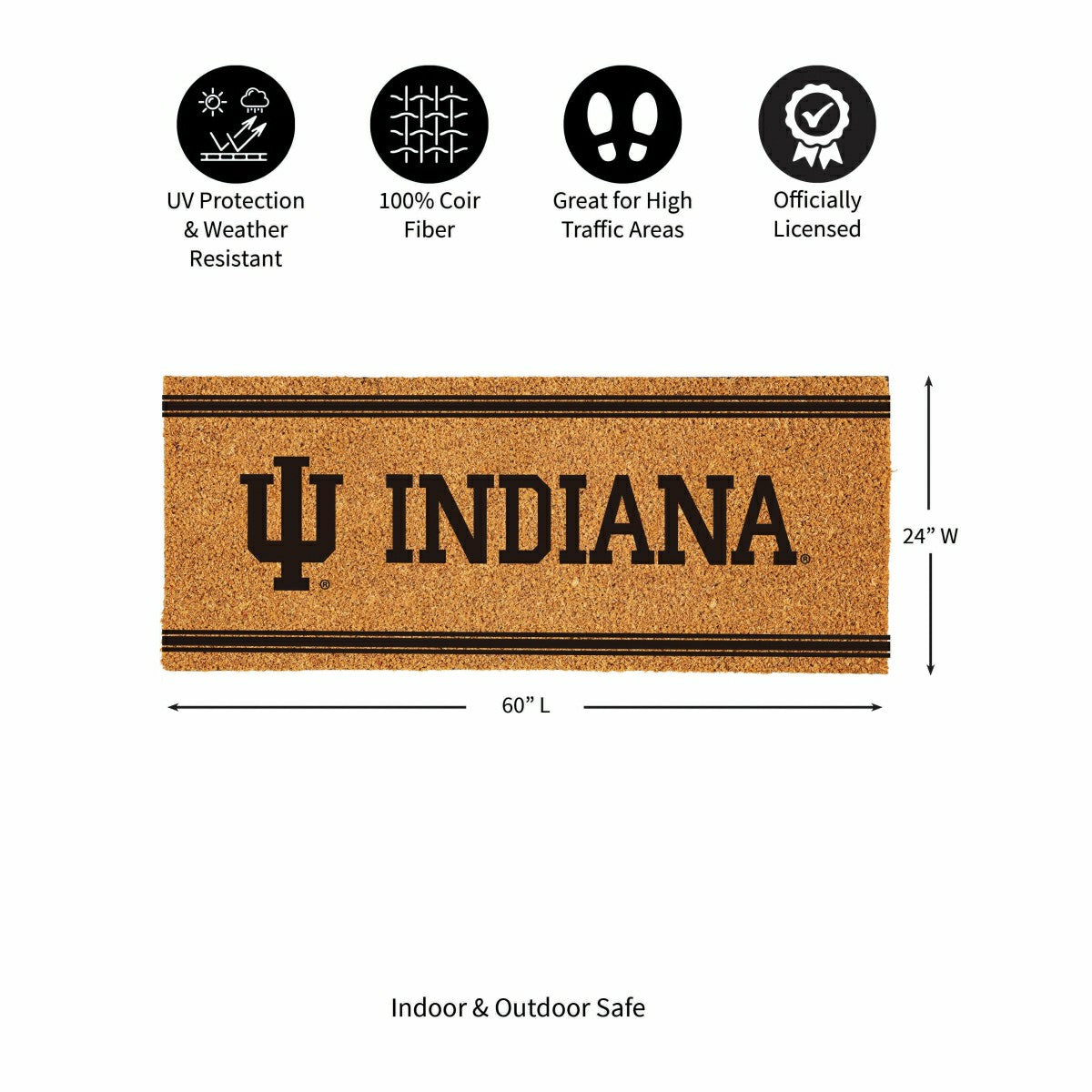 Indiana University Extra Large One Color Coir Mat, 60"x24" - Collegiate