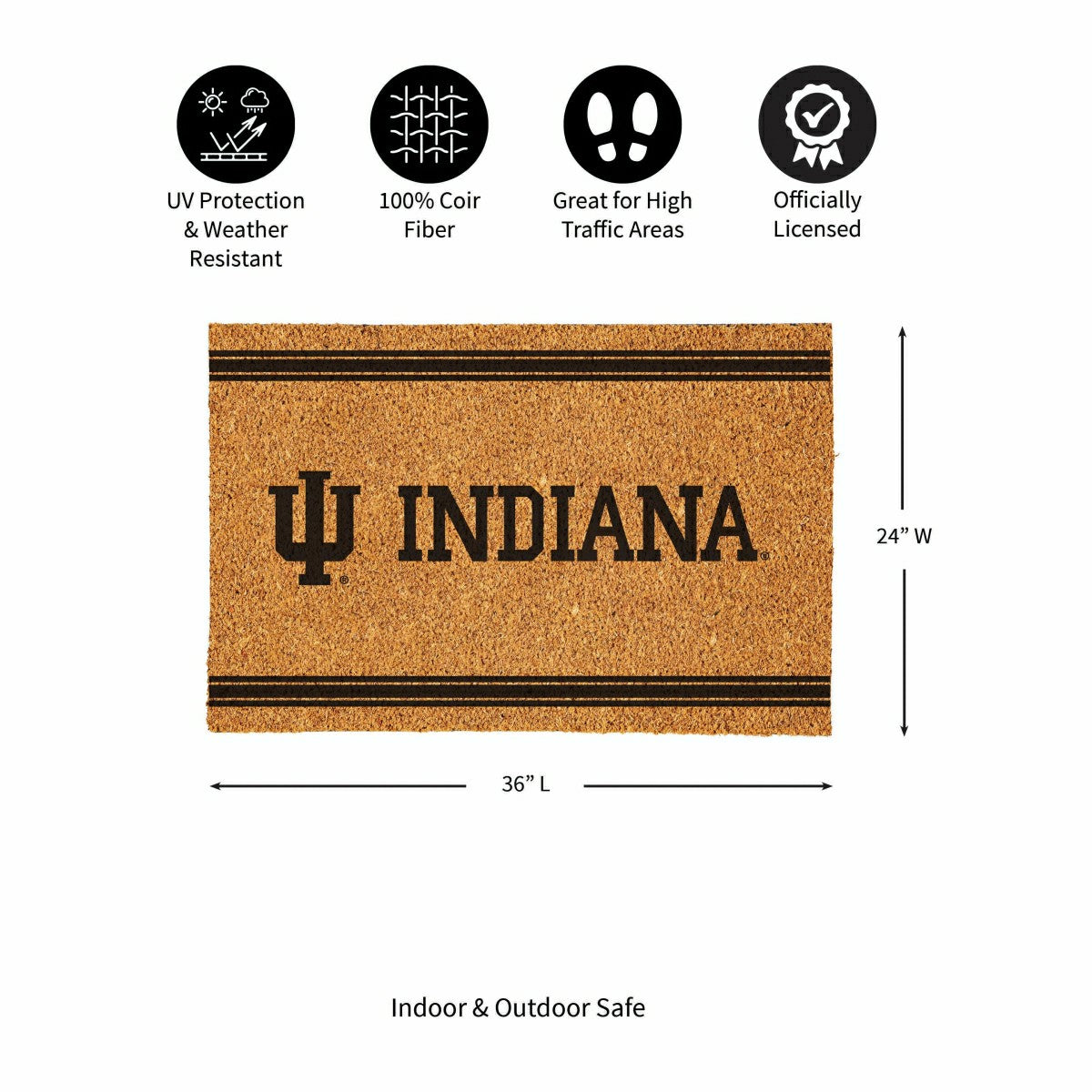 Indiana University Large One Color Coir Mat, 36"x24" - Collegiate