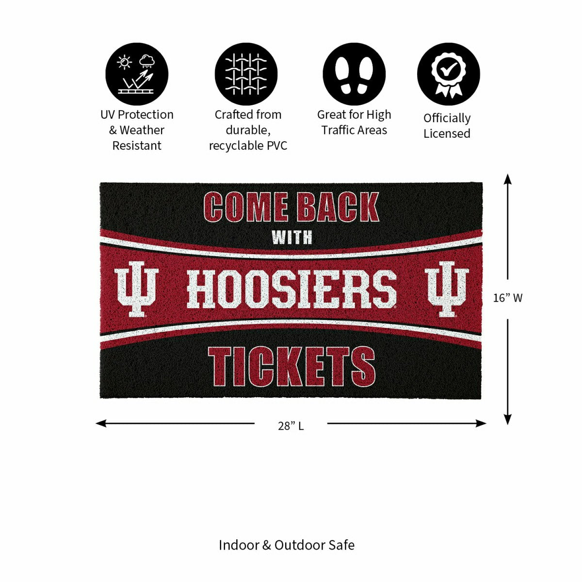 28" x 16" PVC Trapper Mat, Come Back with Tickets, Indiana University - Collegiate