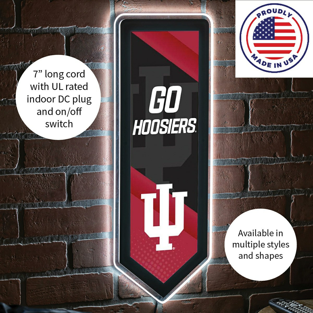 LED Wall Decor, College Football Pennant, Indiana University - Collegiate Home
