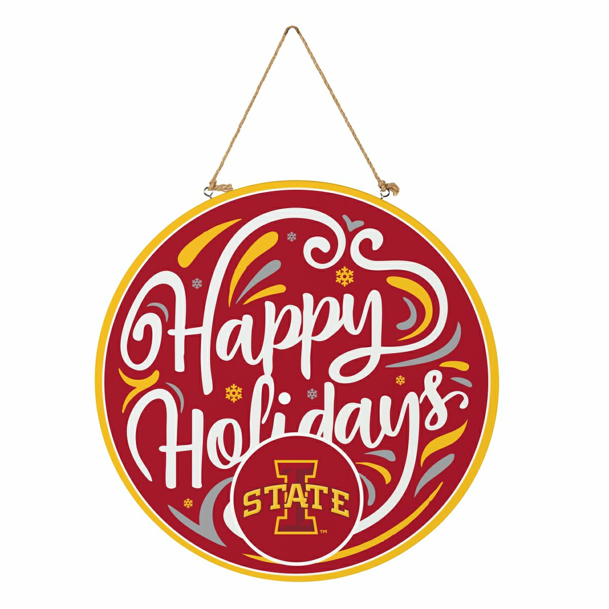 Iowa State University Holiday Round Door Décor with Hanging Rope, 18x1 - Collegiate Home