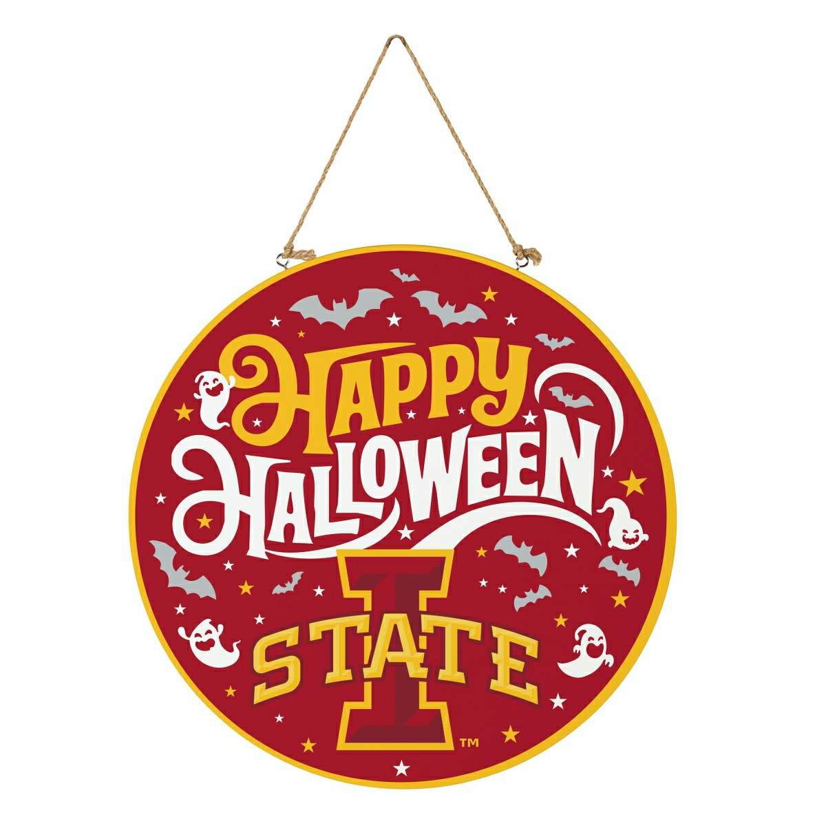 Iowa State University Halloween Round Door Décor with Hanging Rope, 18 - Collegiate Home