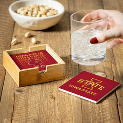 Iowa State University Ceramic Coasters Set, 4pcs with Wood Caddy - Collegiate Home