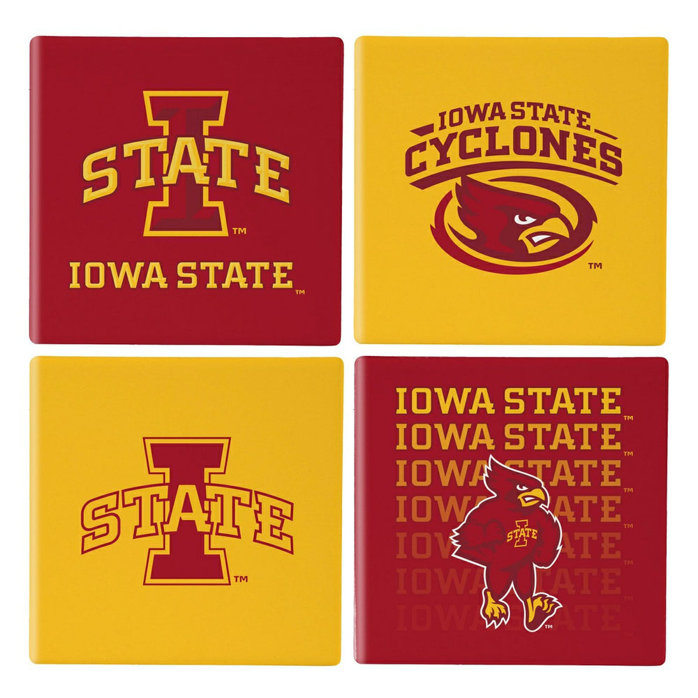 Iowa State University Ceramic Coasters Set, 4pcs with Wood Caddy - Collegiate Home