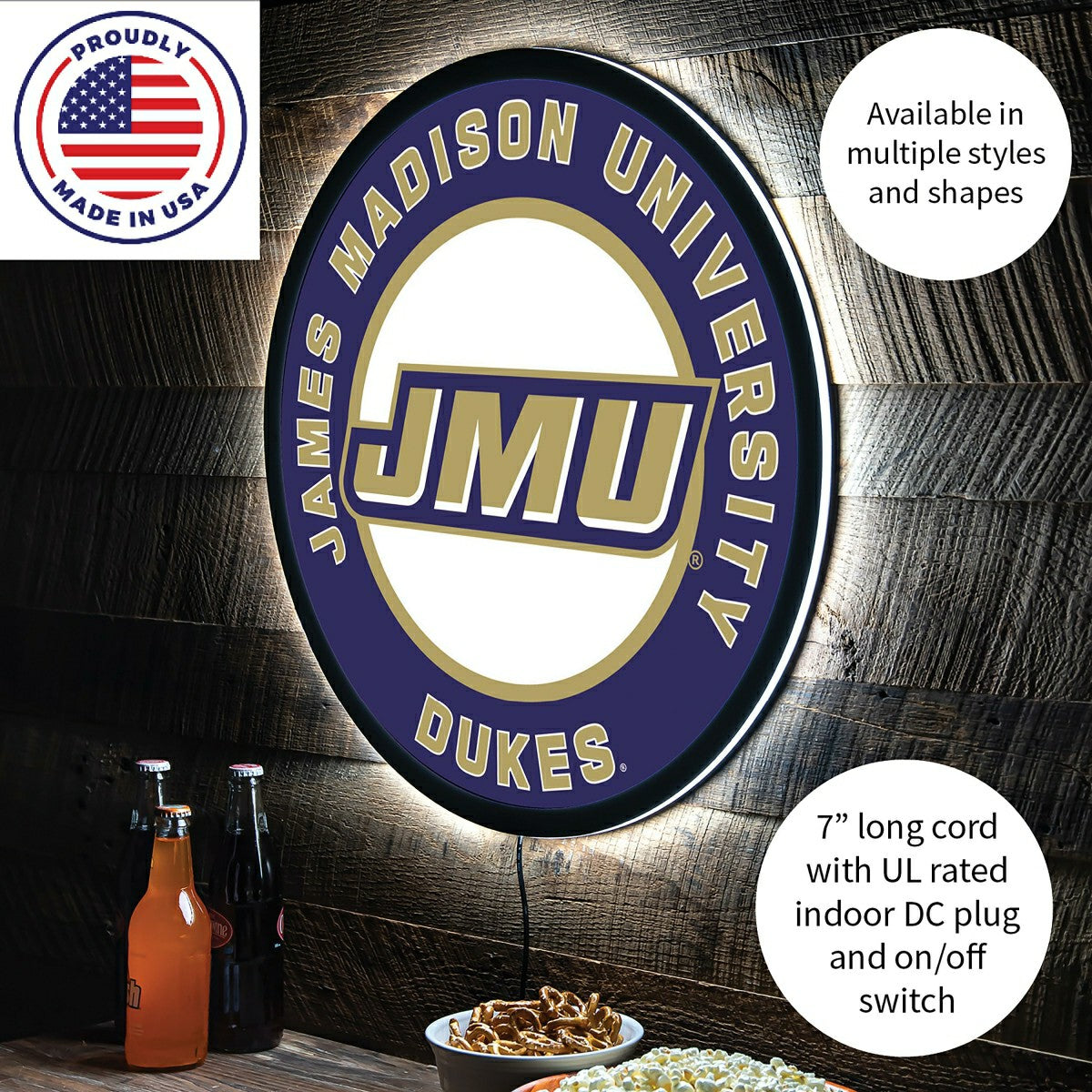 LED Wall Decor, Round, James Madison University - Collegiate Home