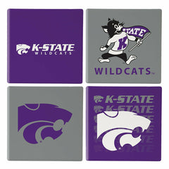Kansas State University Ceramic Coasters Set, 4pcs with Wood Caddy - Collegiate Home