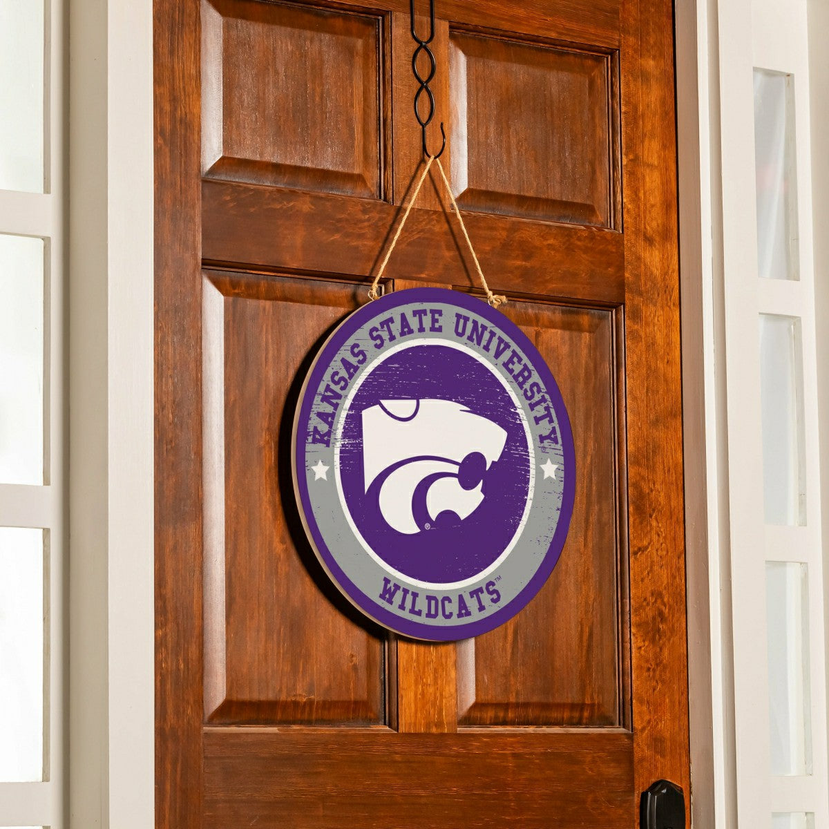 Kansas State University Round Door Décor with Hanging Rope, 18x18 - Collegiate Home