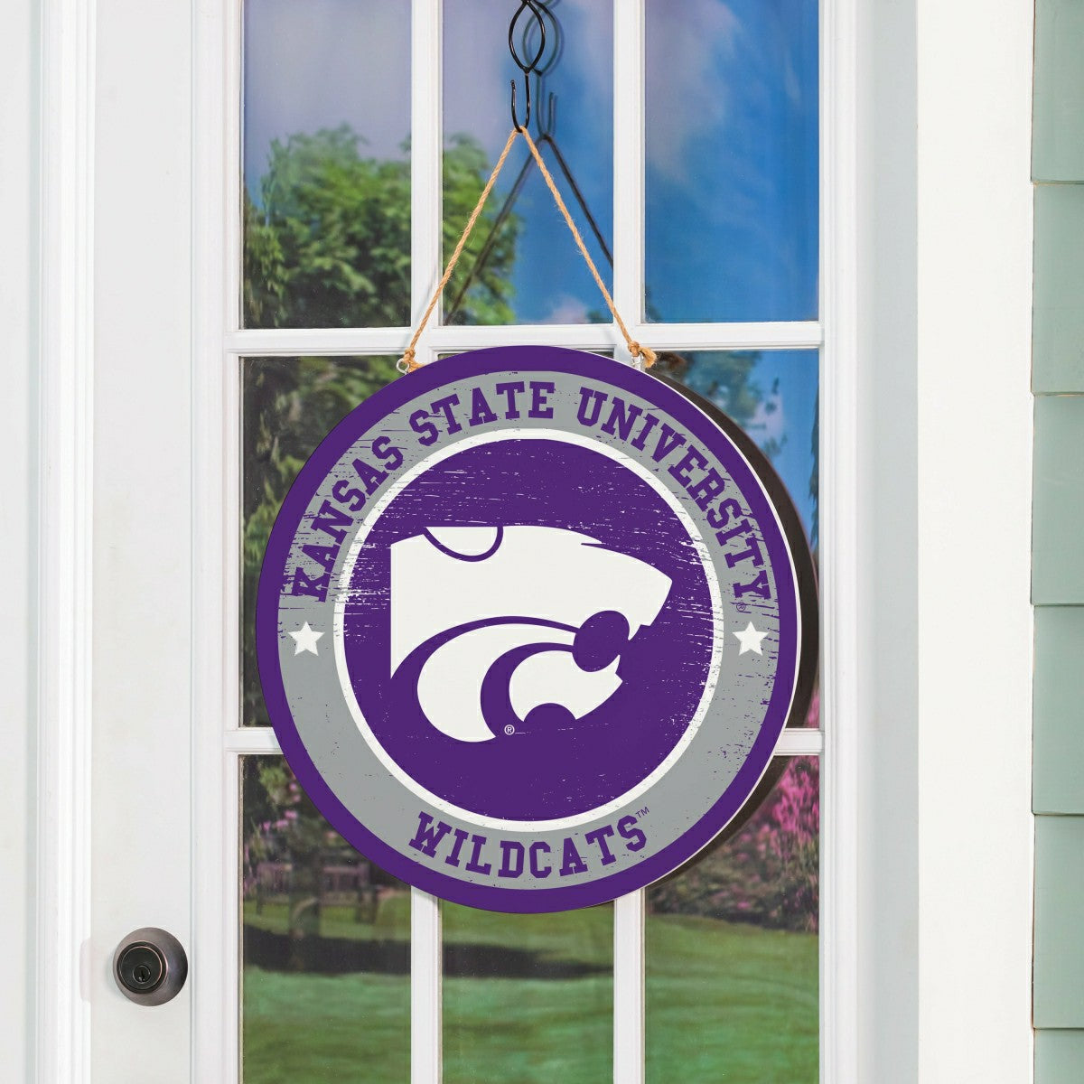 Kansas State University Round Door Décor with Hanging Rope, 18x18 - Collegiate Home