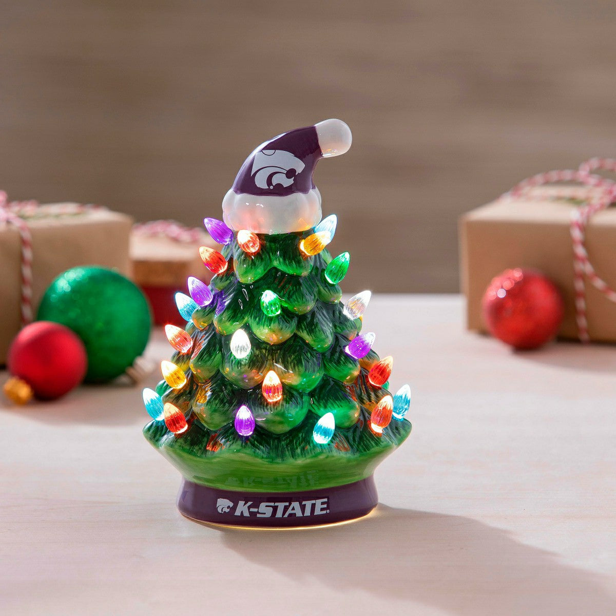 Kansas State University 8" LED Ceramic Christmas Tree - Collegiate Home