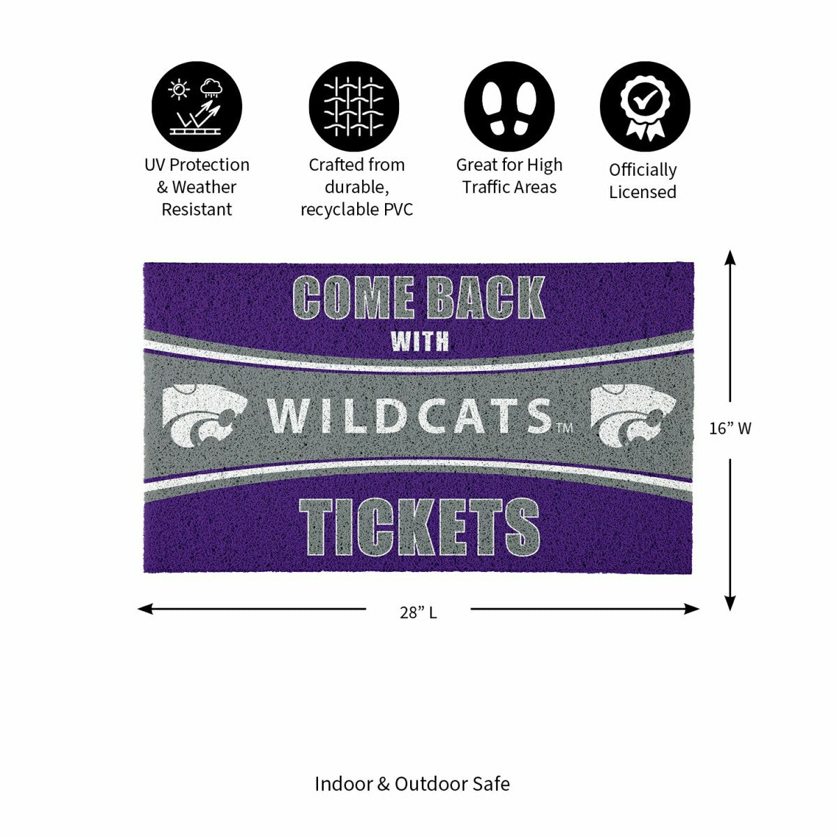 28" x 16" PVC Trapper Mat, Come Back with Tickets, Kansas State Univer - Collegiate