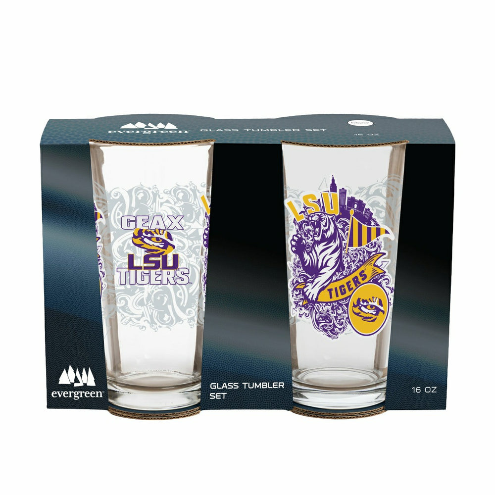 Louisiana State University 16oz Glass pint, Set of 2 - Collegiate Home