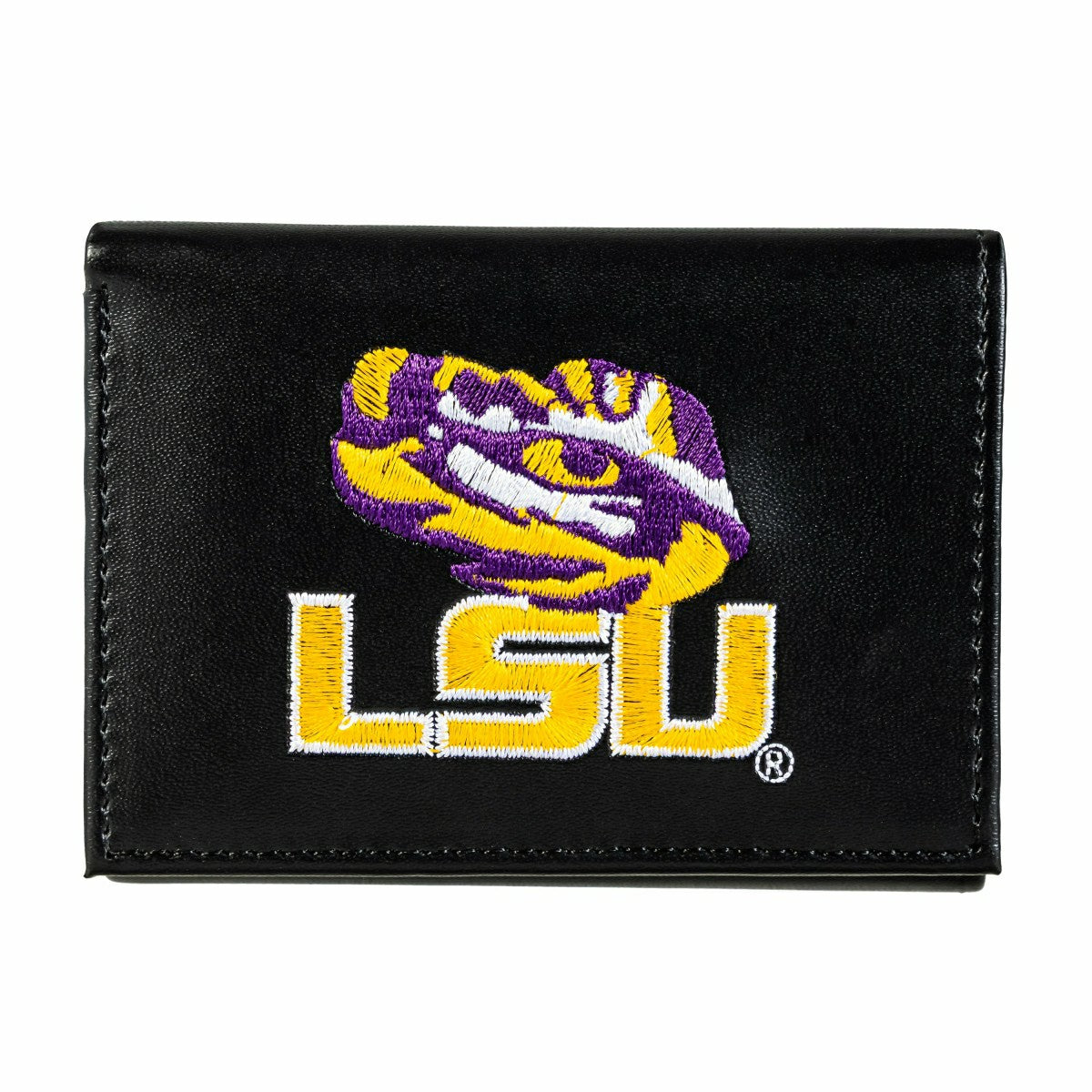 Louisiana State University Black Tri-Fold Embroidered Wallet w/ RFID Blocking - Collegiate Home