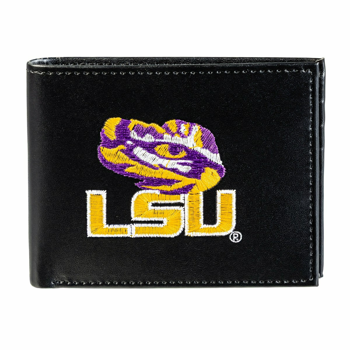 Louisiana State University Black Bi-Fold Embroidered Wallet w/ RFID Blocking - Collegiate Home