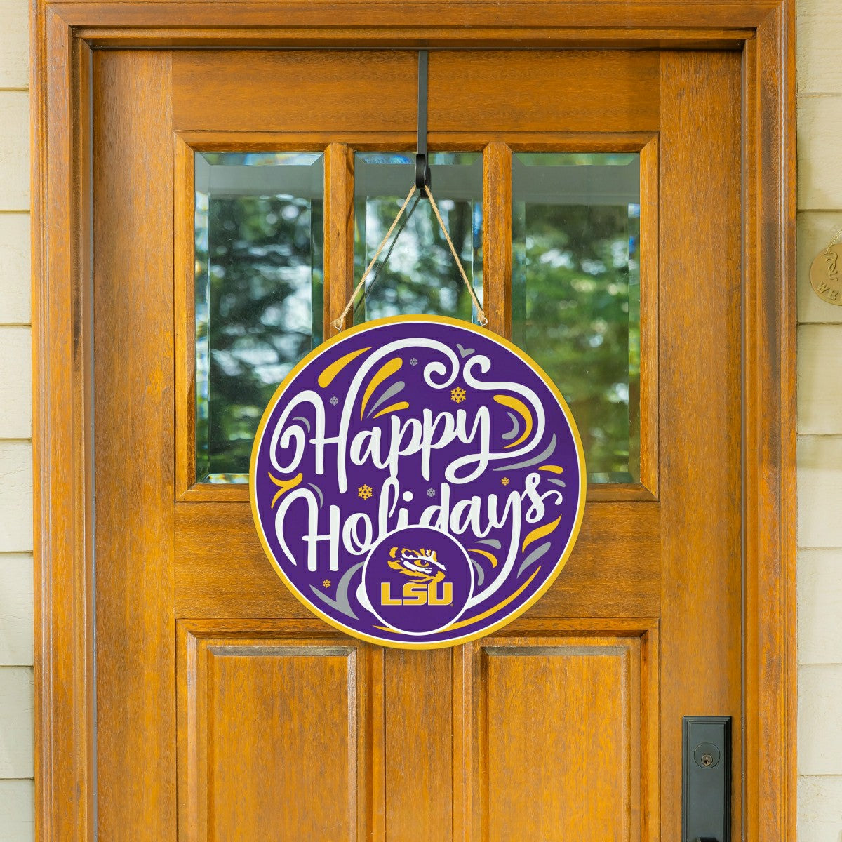 Louisiana State University Holiday Round Door Décor with Hanging Rope, - Collegiate Home