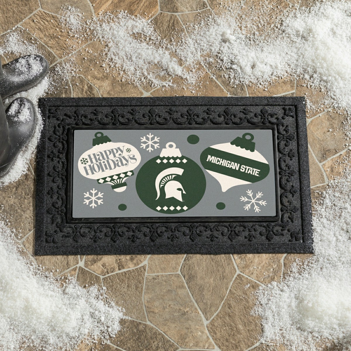 Michigan State University Holiday Flocked Coir Sassafras Switch Mat, 2 - Collegiate