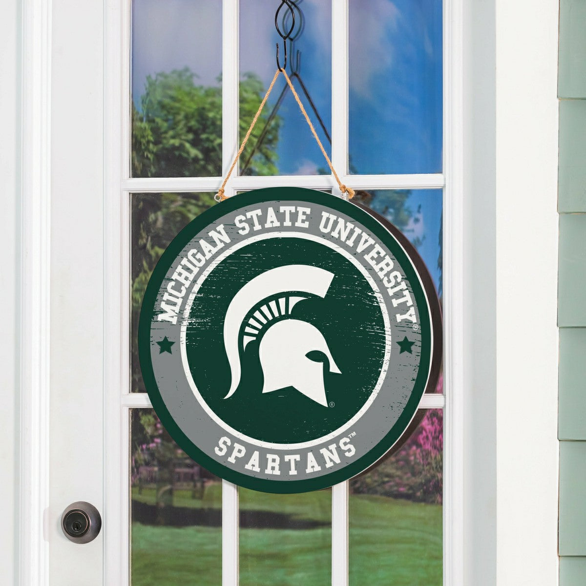 Michigan State University Round Door Décor with Hanging Rope, 18x18 - Collegiate Home