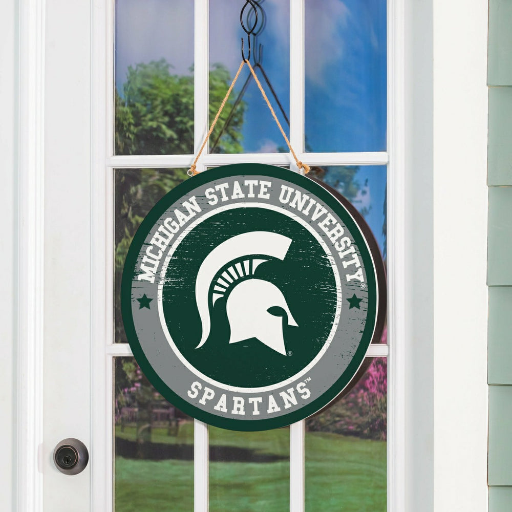 Michigan State University Round Door Décor with Hanging Rope, 18x18 - Collegiate Home