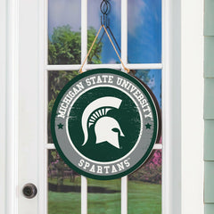 Michigan State University Round Door Décor with Hanging Rope, 18x18 - Collegiate Home