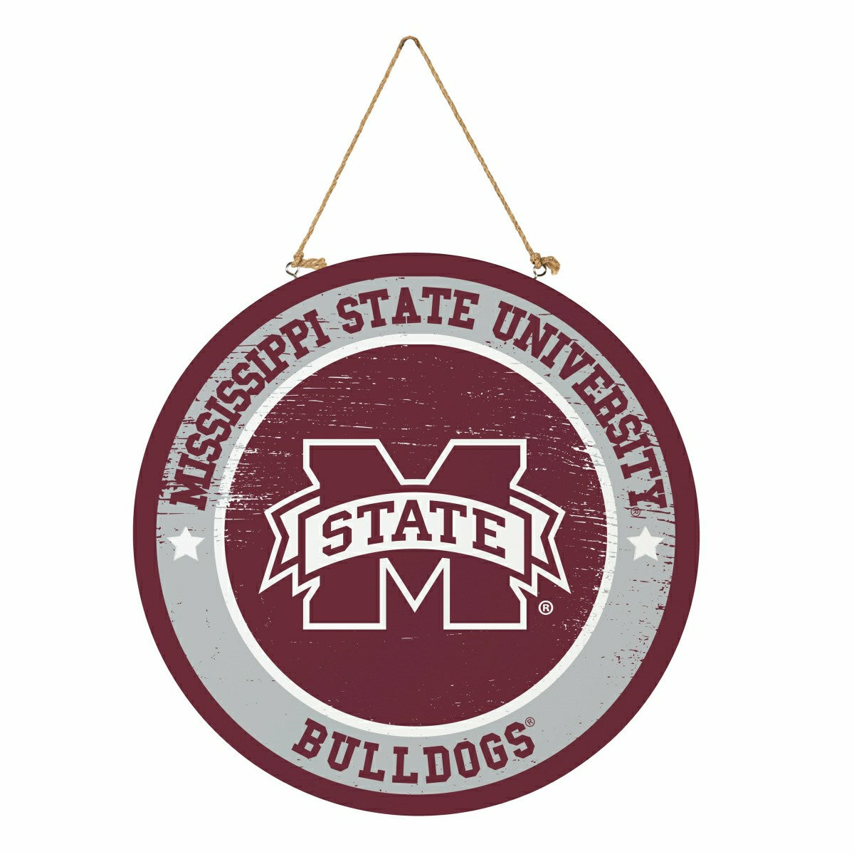 Mississippi State University Round Door Décor with Hanging Rope, 18x18 - Collegiate Home