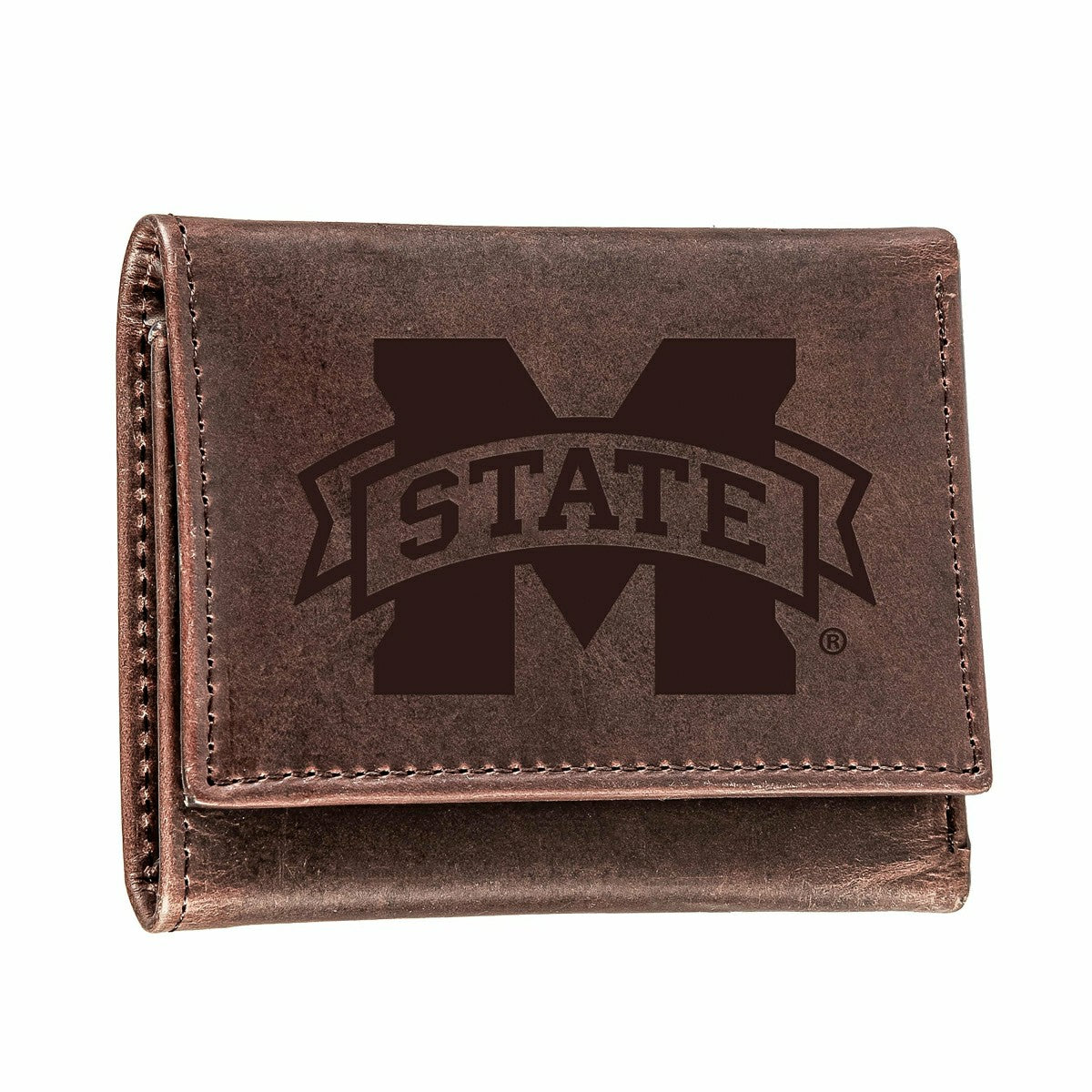 Mississippi State, Tri-Fold Wallet, Brown, CH, 100% Genuine Leather - Collegiate Home
