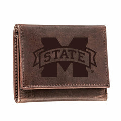 Mississippi State, Tri-Fold Wallet, Brown, CH, 100% Genuine Leather - Collegiate Home