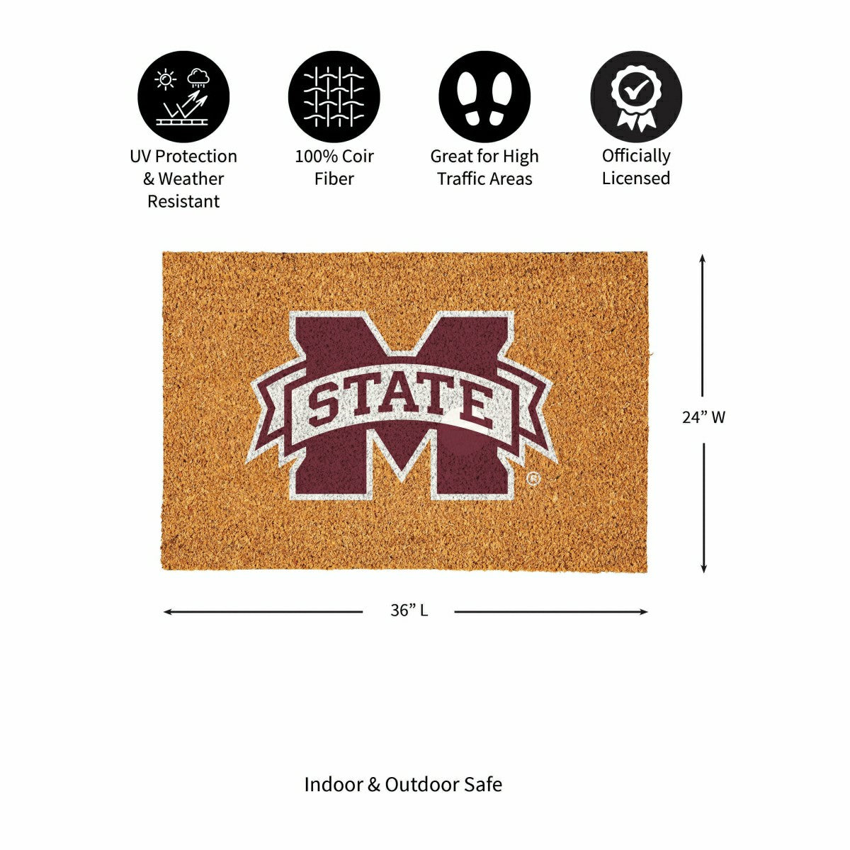 Mississippi State University Large Full Color Coir Mat, 36"x24" - Collegiate