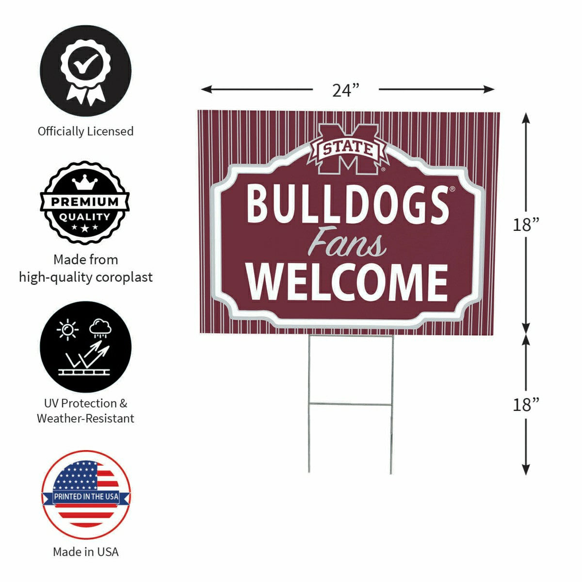 Mississippi State University Coroplast Yard Sign, "Fans Welcome" - Collegiate Home