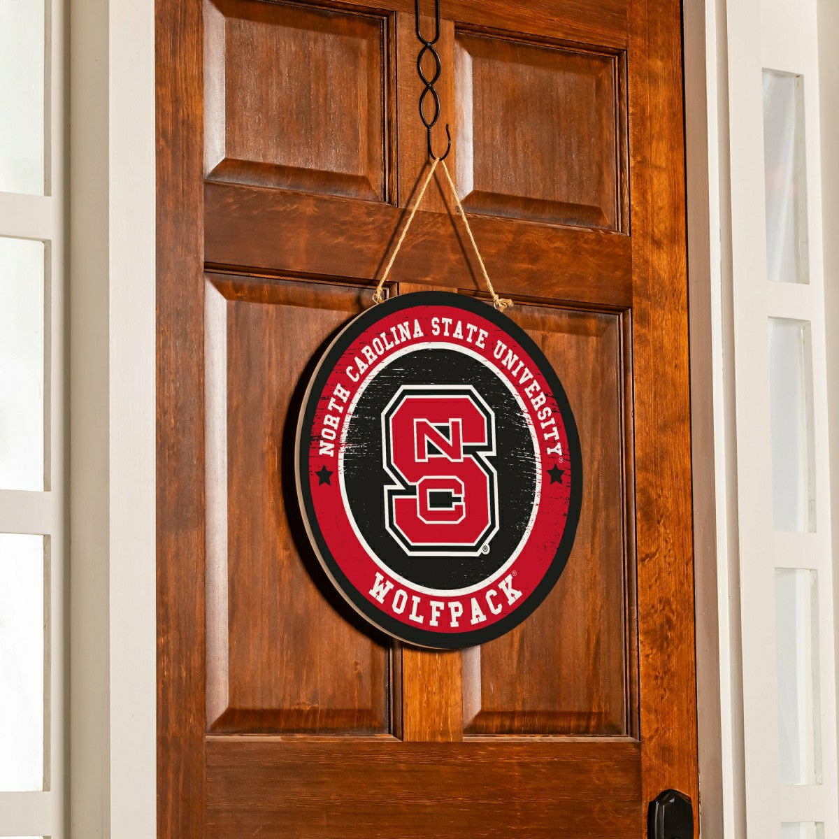 North Carolina State University Round Door Décor with Hanging Rope, 18 - Collegiate Home