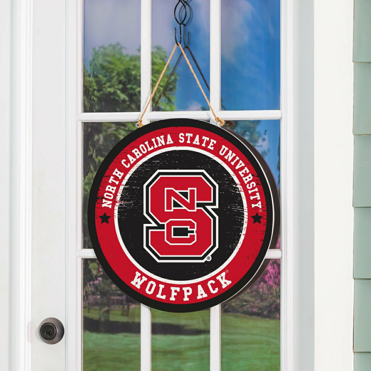 North Carolina State University Round Door Décor with Hanging Rope, 18 - Collegiate Home