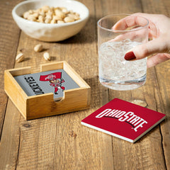Ohio State University Ceramic Coasters Set, 4pcs with Wood Caddy - Collegiate