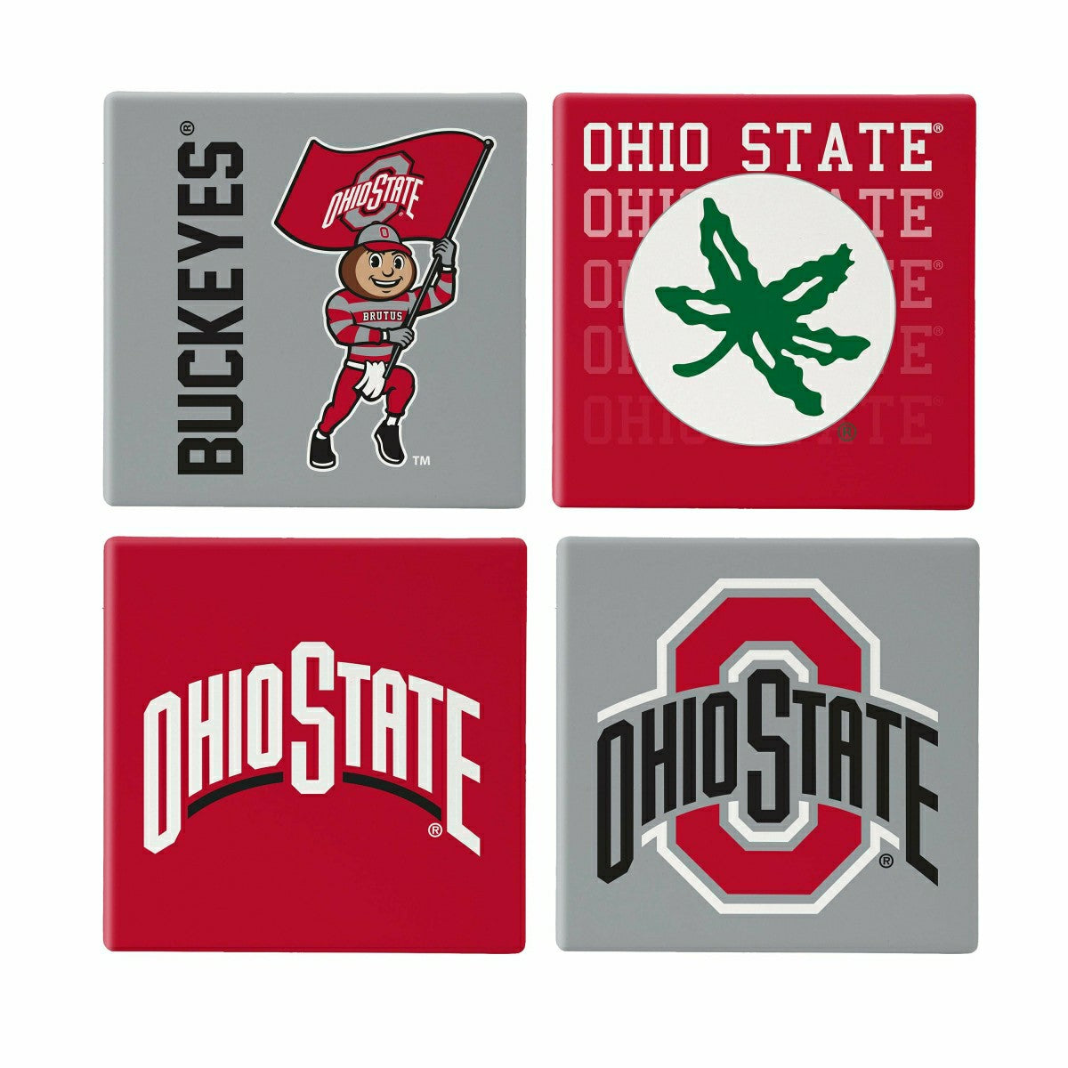 Ohio State University Ceramic Coasters Set, 4pcs with Wood Caddy - Collegiate