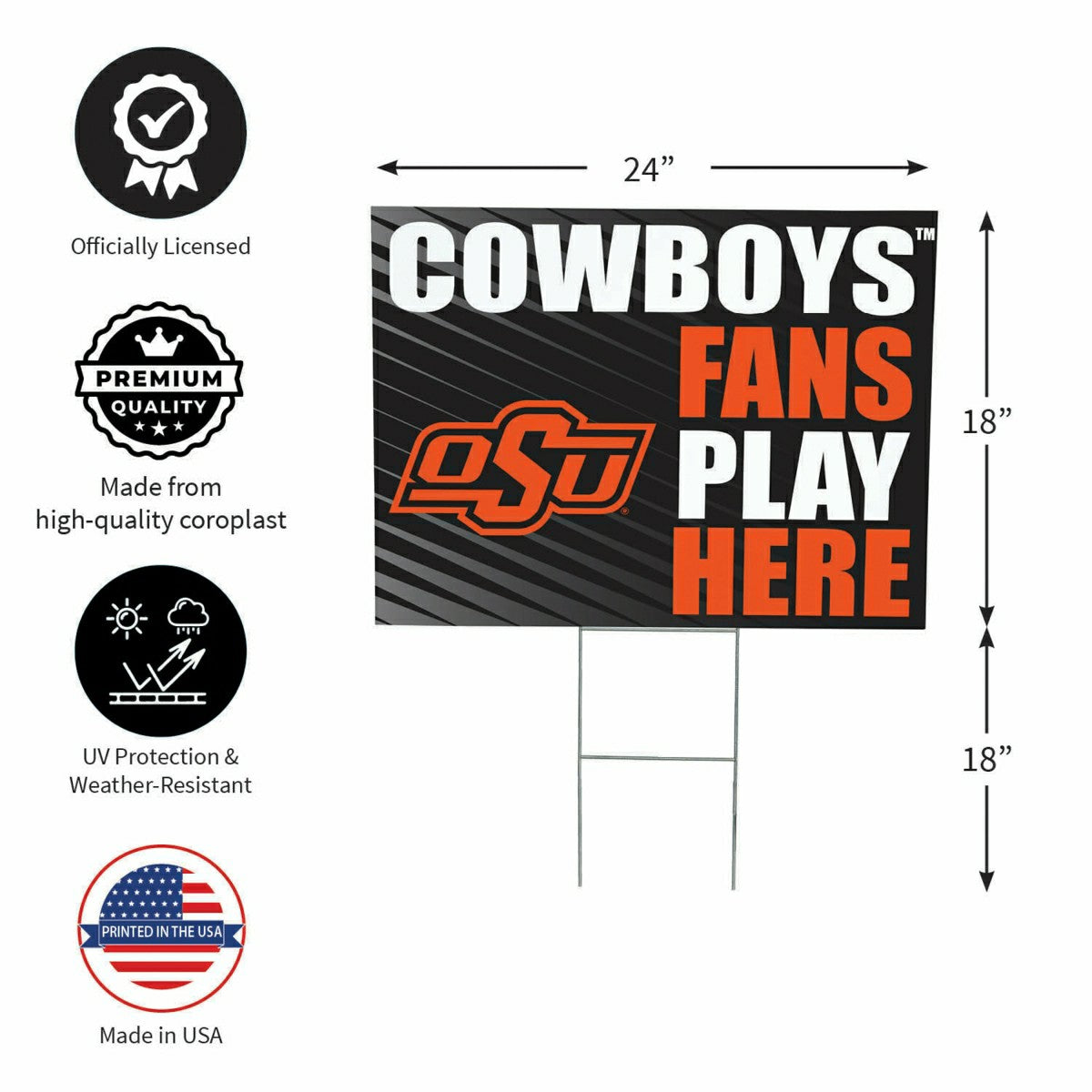 Oklahoma State University Coroplast Yard Sign "Fans Play Here" - Collegiate Home
