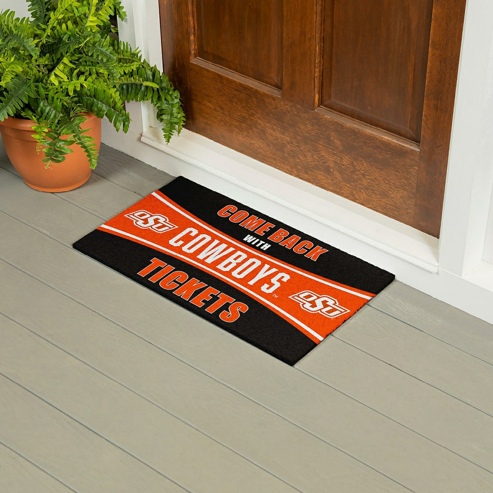 28" x 16" PVC Trapper Mat, Come Back with Tickets, Oklahoma State Univ - Collegiate