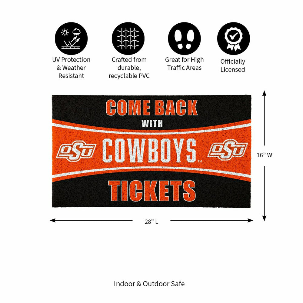 28" x 16" PVC Trapper Mat, Come Back with Tickets, Oklahoma State Univ - Collegiate