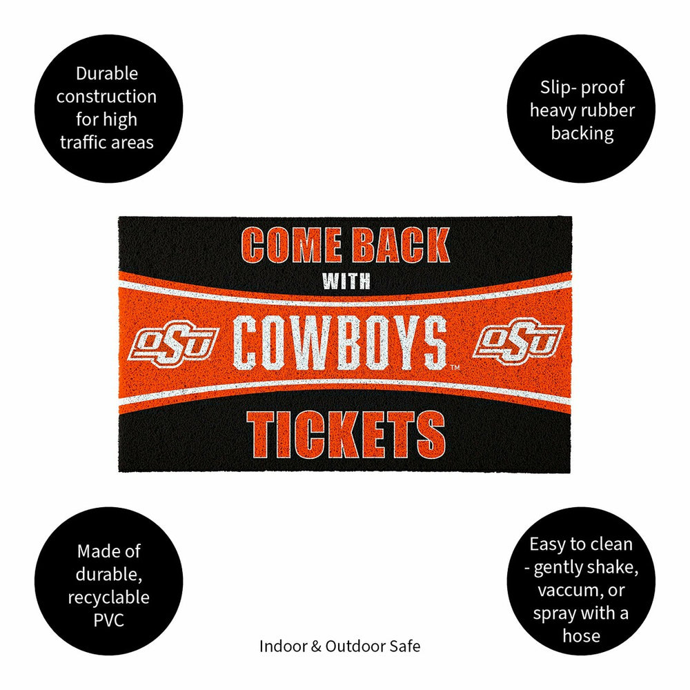 28" x 16" PVC Trapper Mat, Come Back with Tickets, Oklahoma State Univ - Collegiate