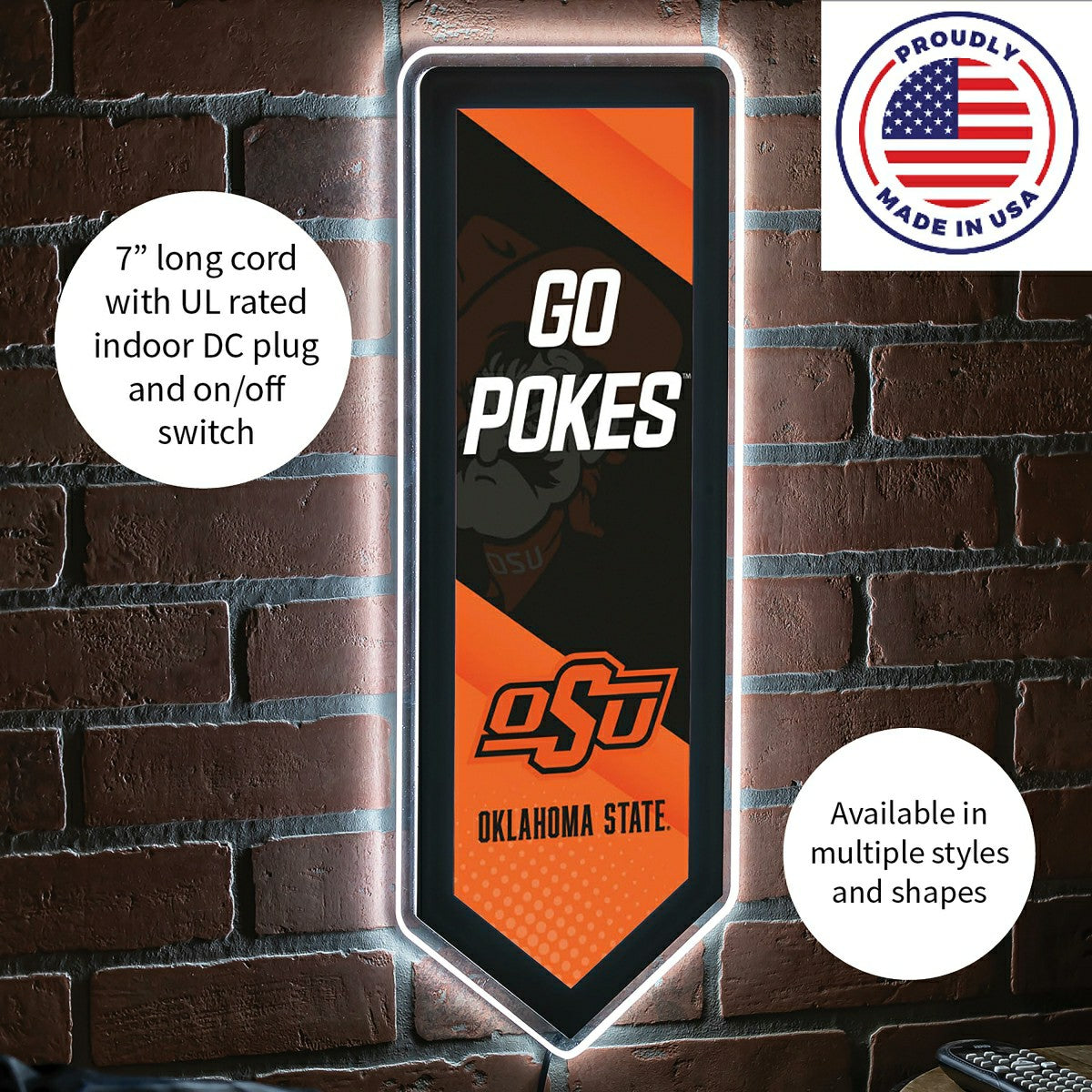 LED Wall Decor, Pennant, Oklahoma State University - Collegiate Home