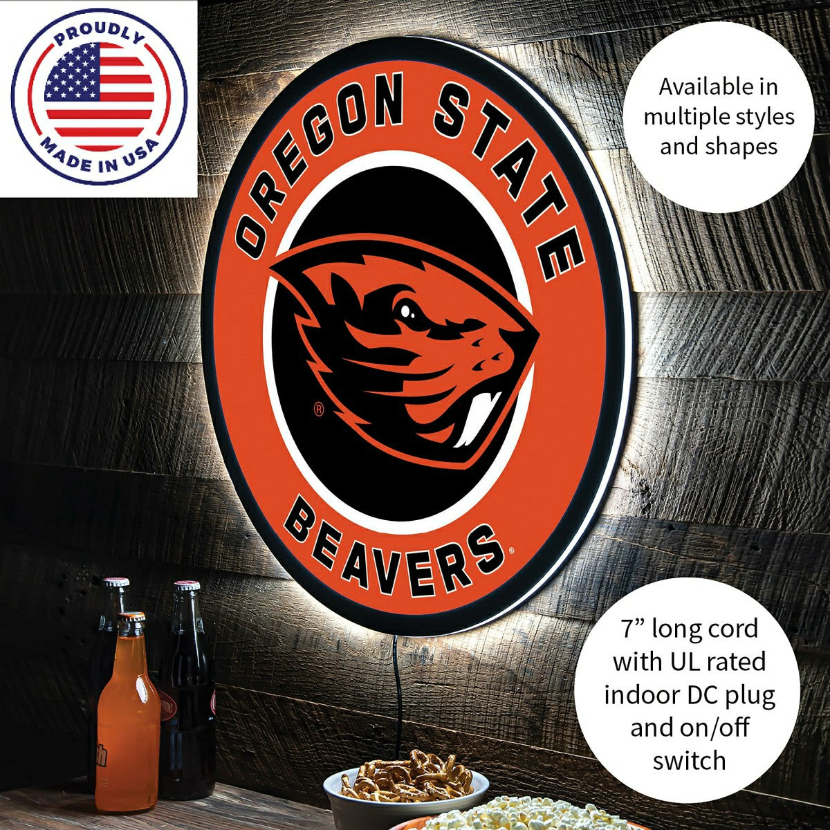 LED Wall Decor, Round, Oregon State University - Collegiate Home