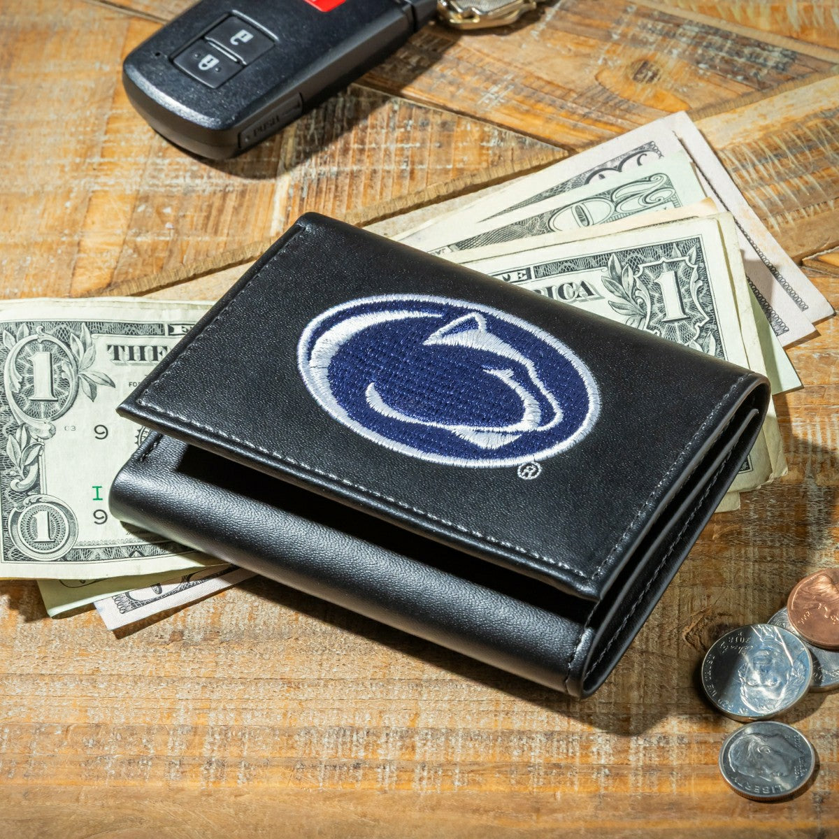 Penn State Black Tri-Fold Embroidered Wallet w/ RFID Blocking - Collegiate Home