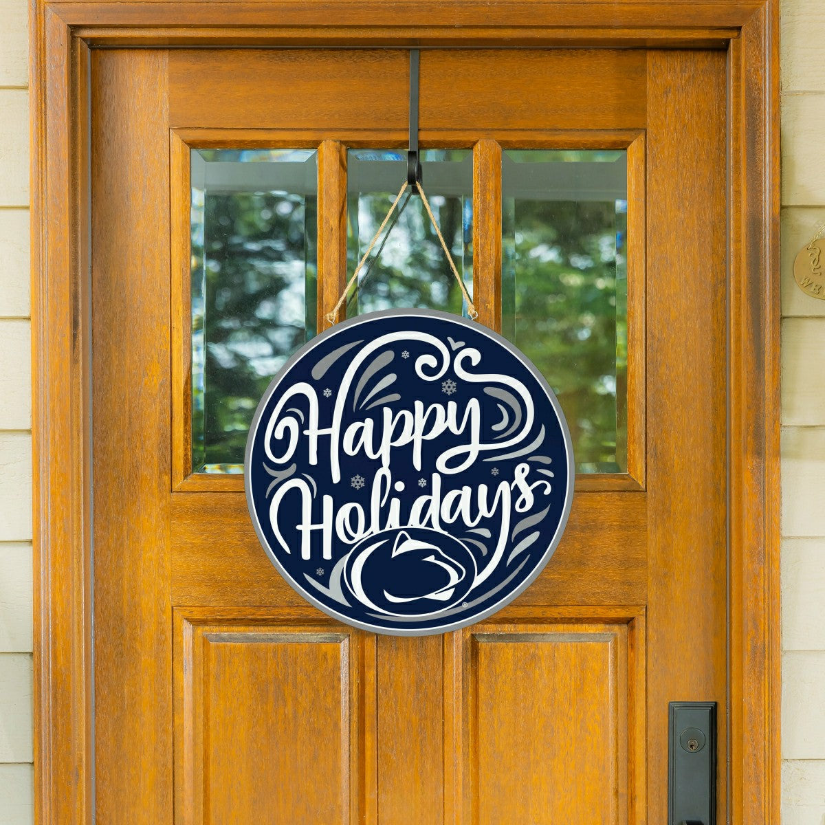 Penn State Holiday Round Door Décor with Hanging Rope, 18x18 - Collegiate Home