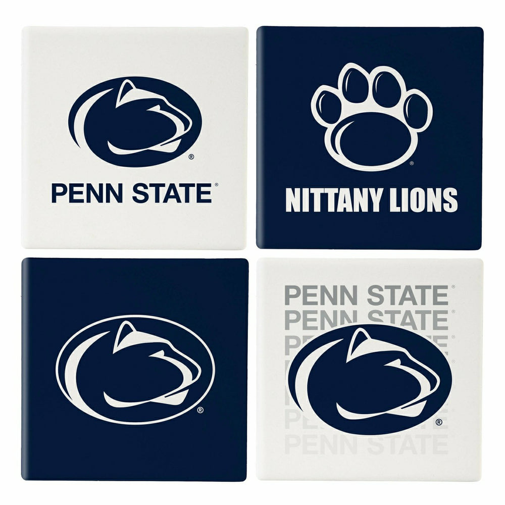 Penn State Ceramic Coasters Set, 4pcs with Wood Caddy - Collegiate Home