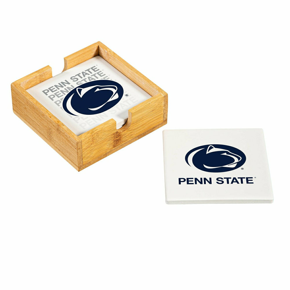 Penn State Ceramic Coasters Set, 4pcs with Wood Caddy - Collegiate Home