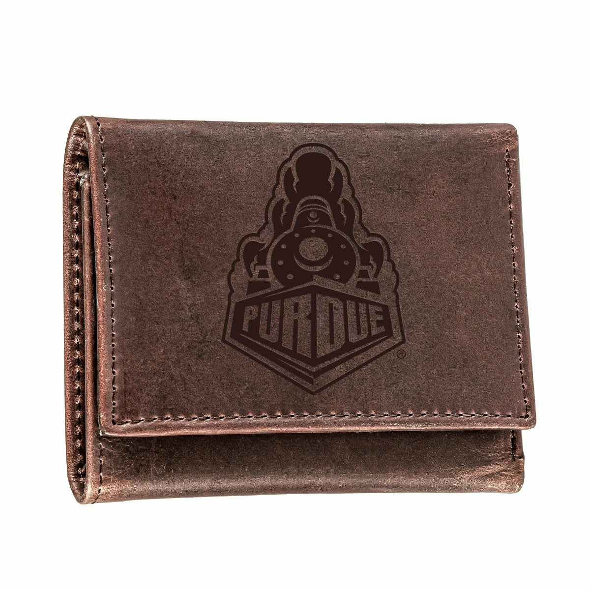 Purdue University, Tri-Fold Wallet, Brown, CH, 100% Genuine Leather - Collegiate Home