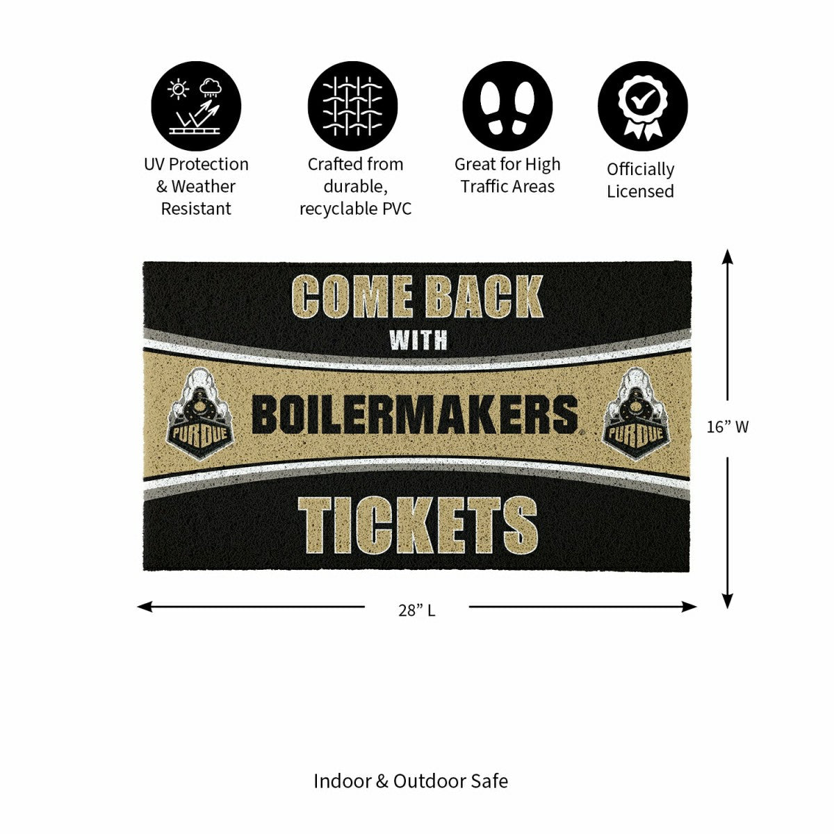 28" x 16" PVC Trapper Mat, Come Back with Tickets, Purdue University - Collegiate