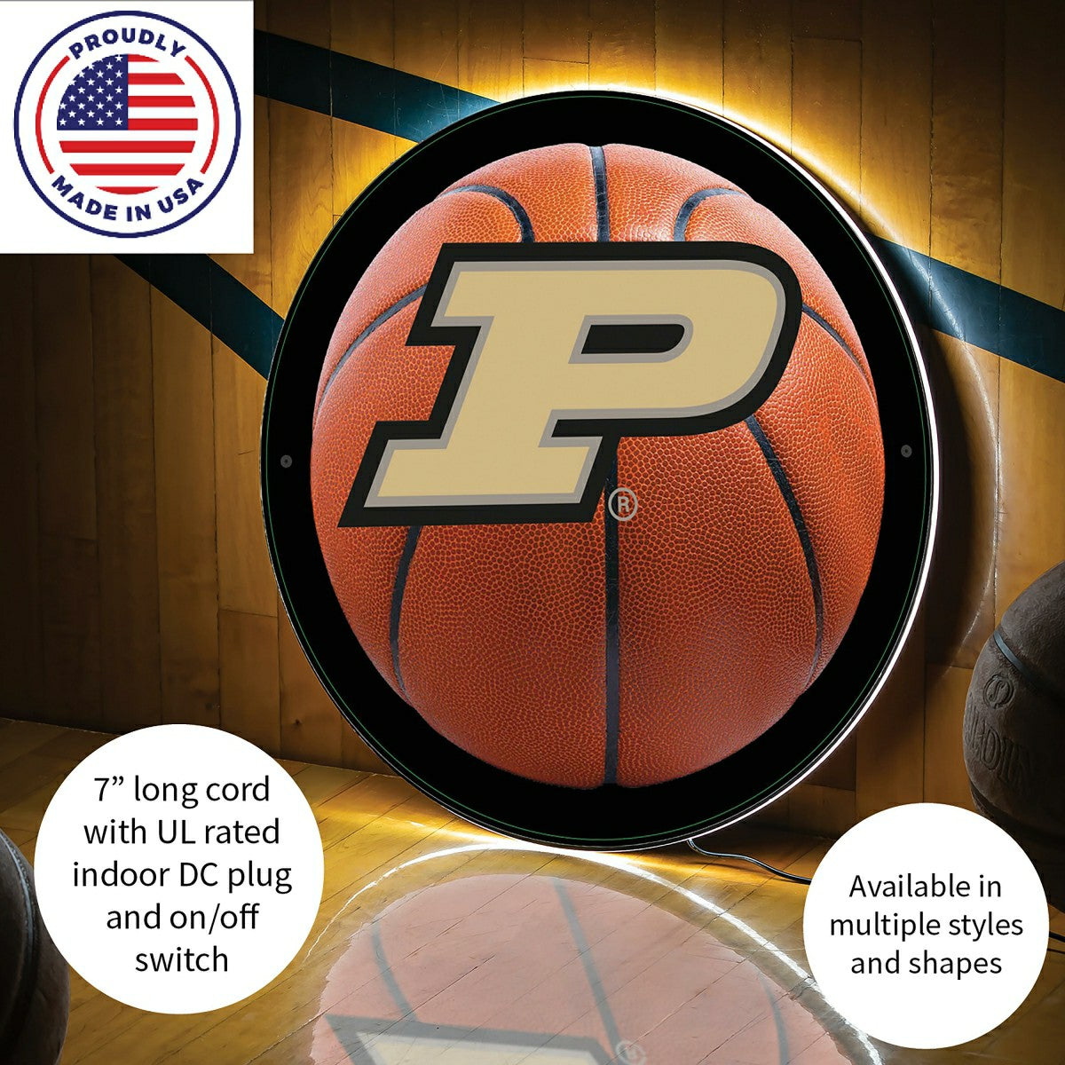 LED Wall Decor, Round, Med, Purdue University, Basketball - Collegiate Home