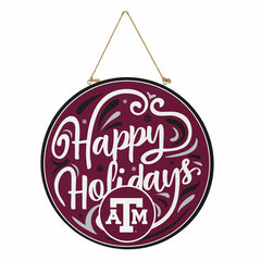 Texas A&M Holiday Round Door Décor with Hanging Rope, 18x18 - Collegiate Home