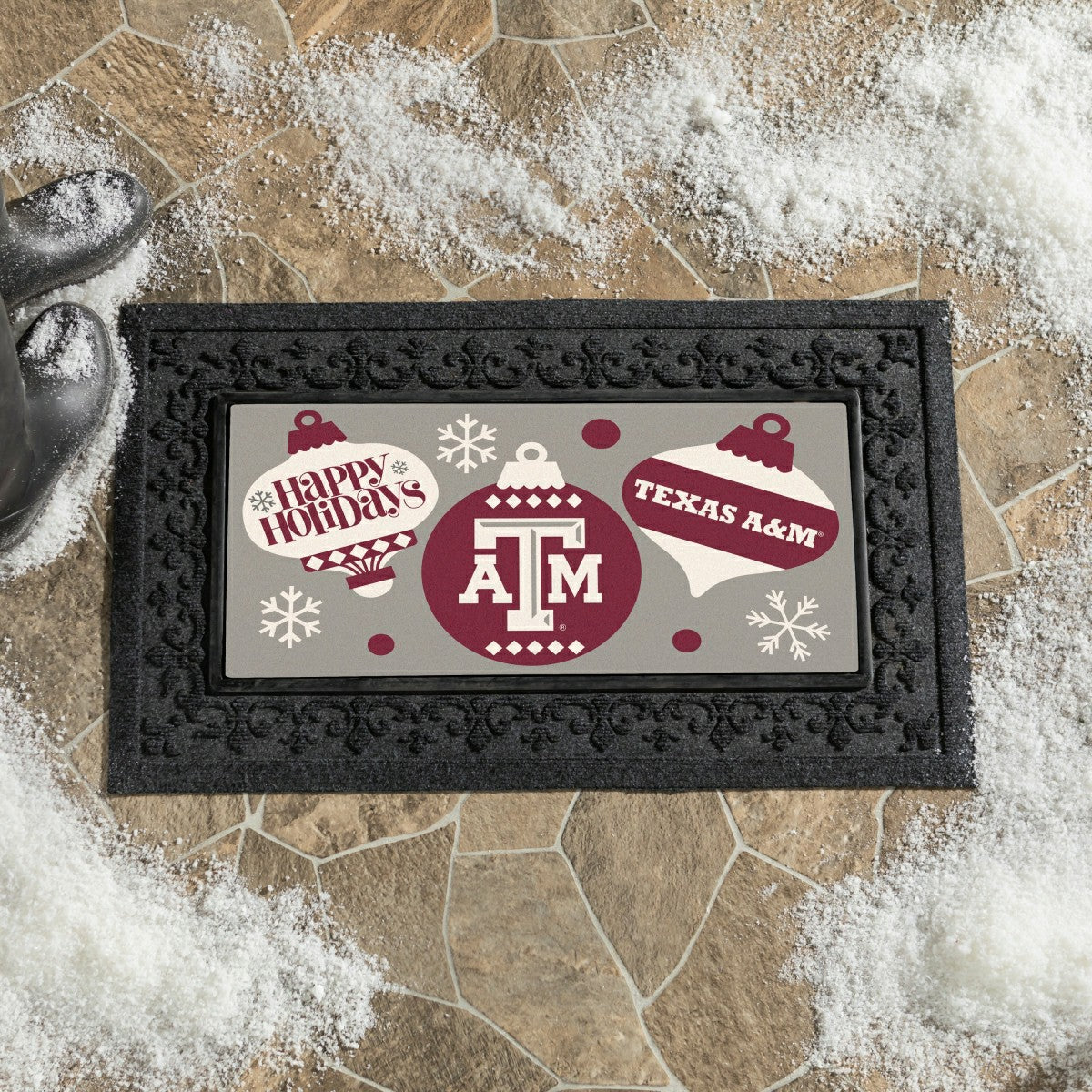 Texas A&M Holiday Flocked Coir Sassafras Switch Mat, 22"x10" - Collegiate