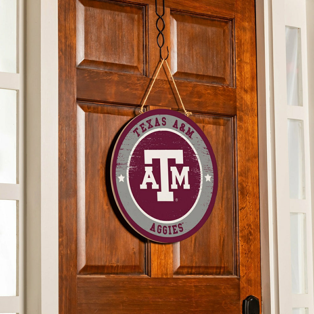 Texas A&M Round Door Décor with Hanging Rope, 18x18 - Collegiate Home