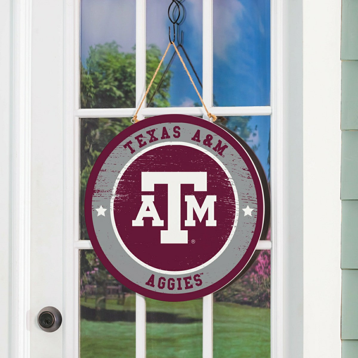 Texas A&M Round Door Décor with Hanging Rope, 18x18 - Collegiate Home