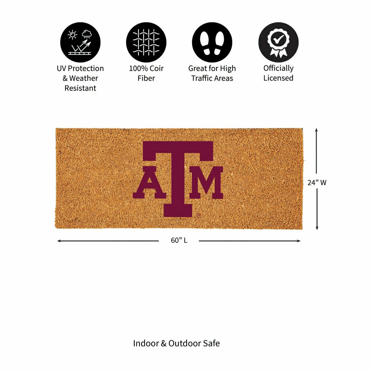 Texas A&M Extra Large Full Color Coir Mat, 60"x24" - Collegiate